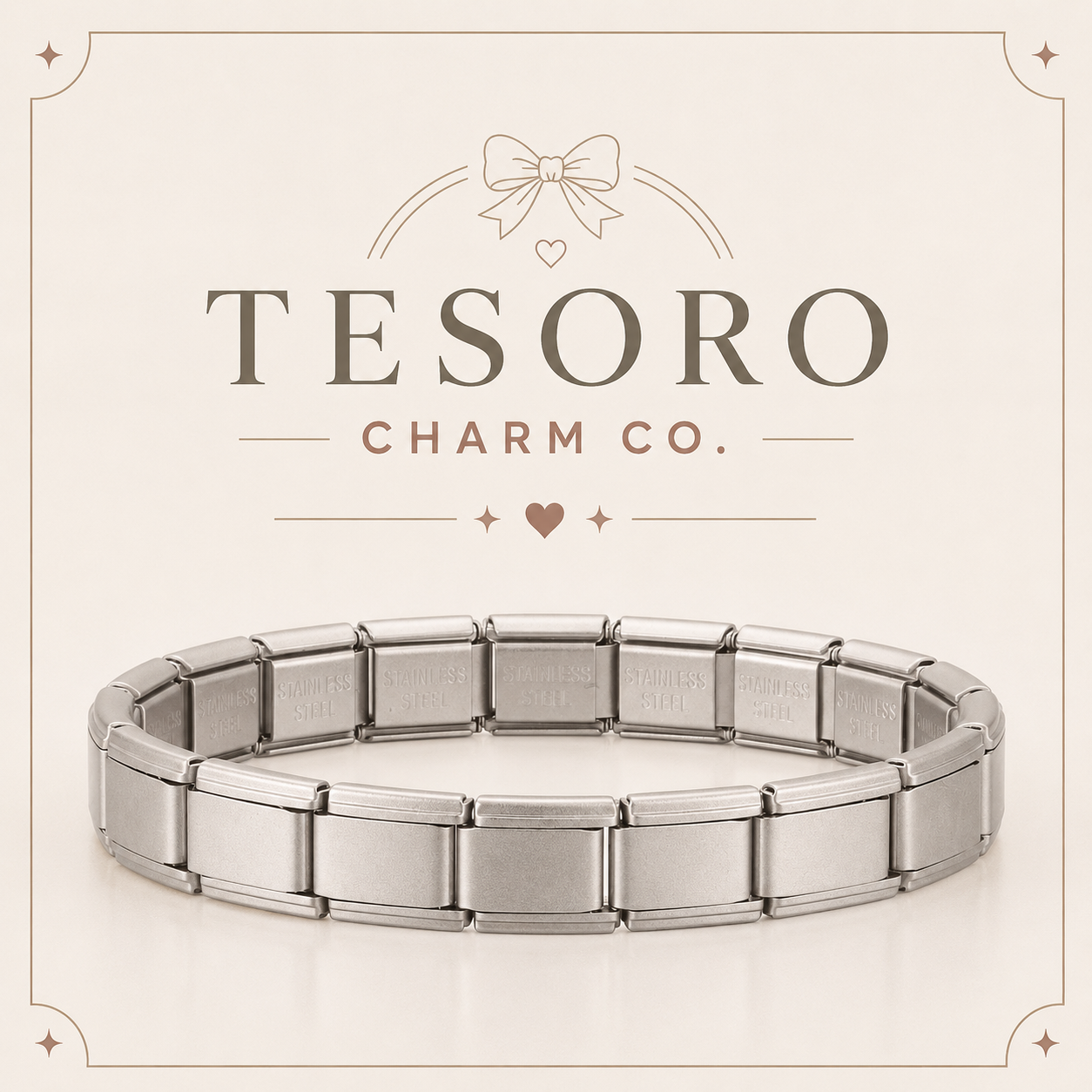 18-Link Silver Matte Italian Charm Base Bracelet