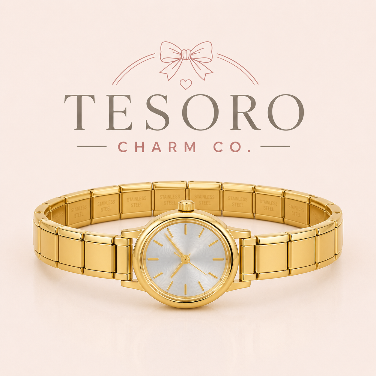 15-Link Gold Italian Charm Base Bracelet With Watch Face
