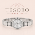15-Link Silver Italian Charm Bracelet With Watch Face
