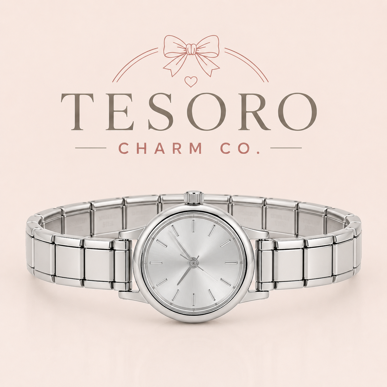 15-Link Silver Italian Charm Bracelet With Watch Face