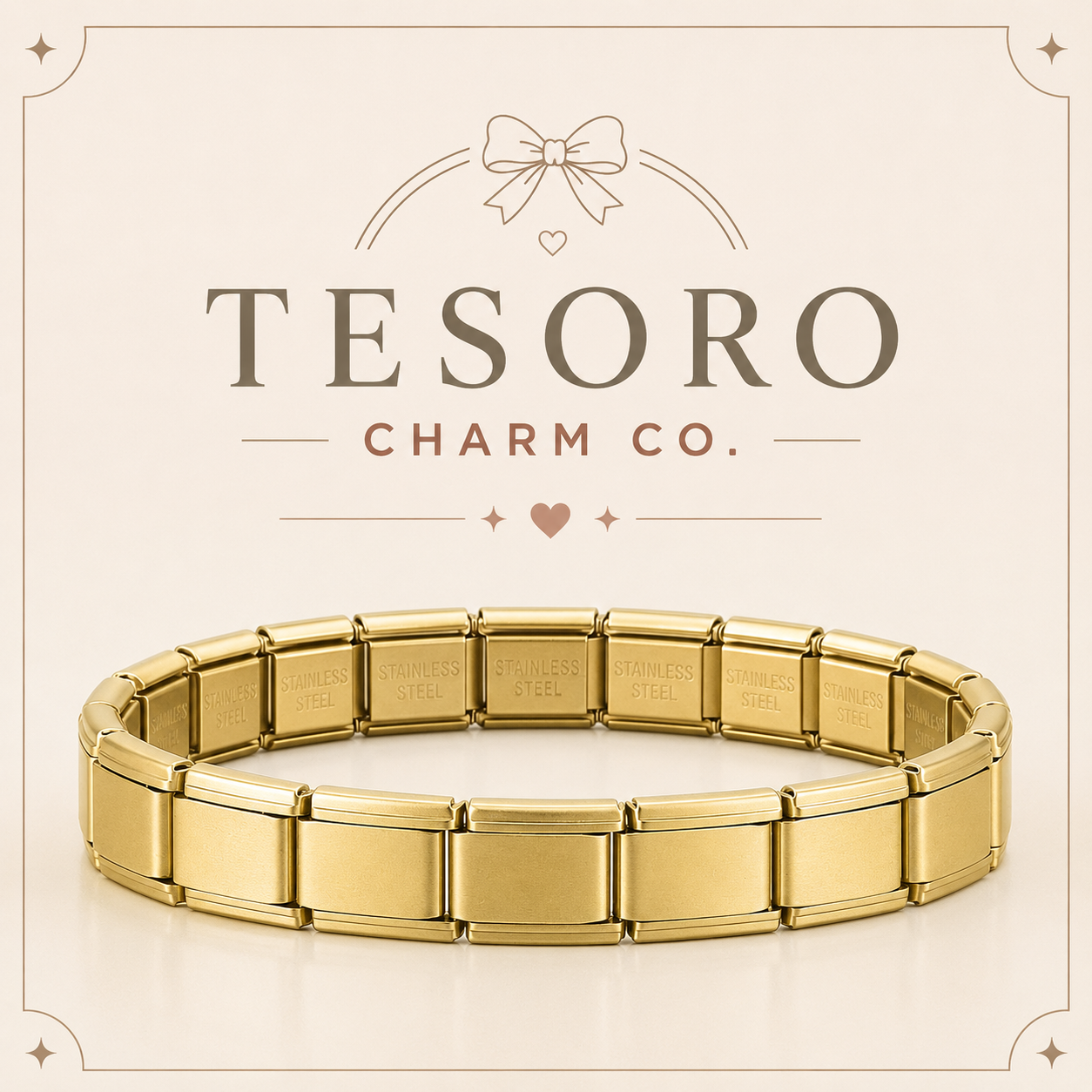 18-Link Golden Matte Italian Charm Base Bracelet