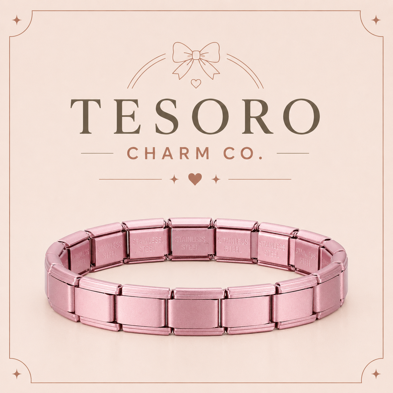 18-Link Light Pink Matte Italian Charm Base Bracelet