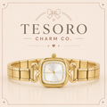 15-Link Gold Italian Charm Base Bracelet with Square Watch Face