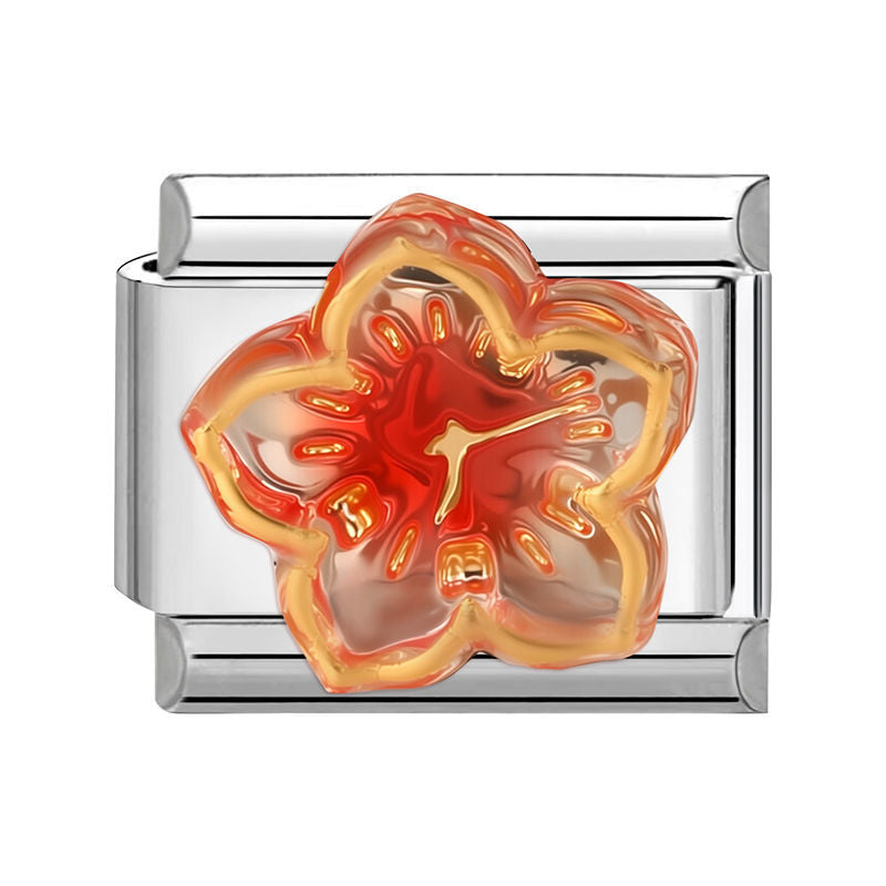Orange Glass Flower Charm Link