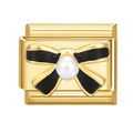 Black Pearl Bow Charm Link