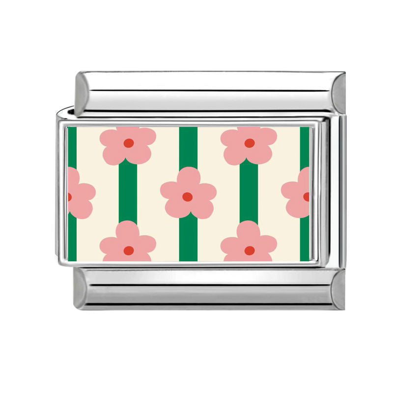 Pink Flower Pattern Charm Link