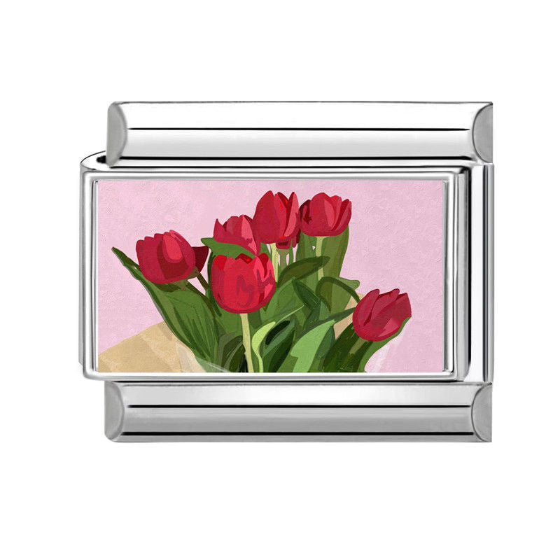 Pink Roses Charm Link
