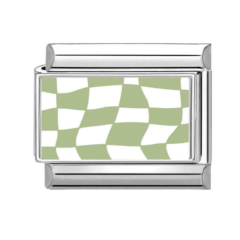 Green Wavy Checker Charm Link