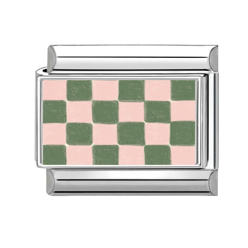 Green Beige Checker Charm Link