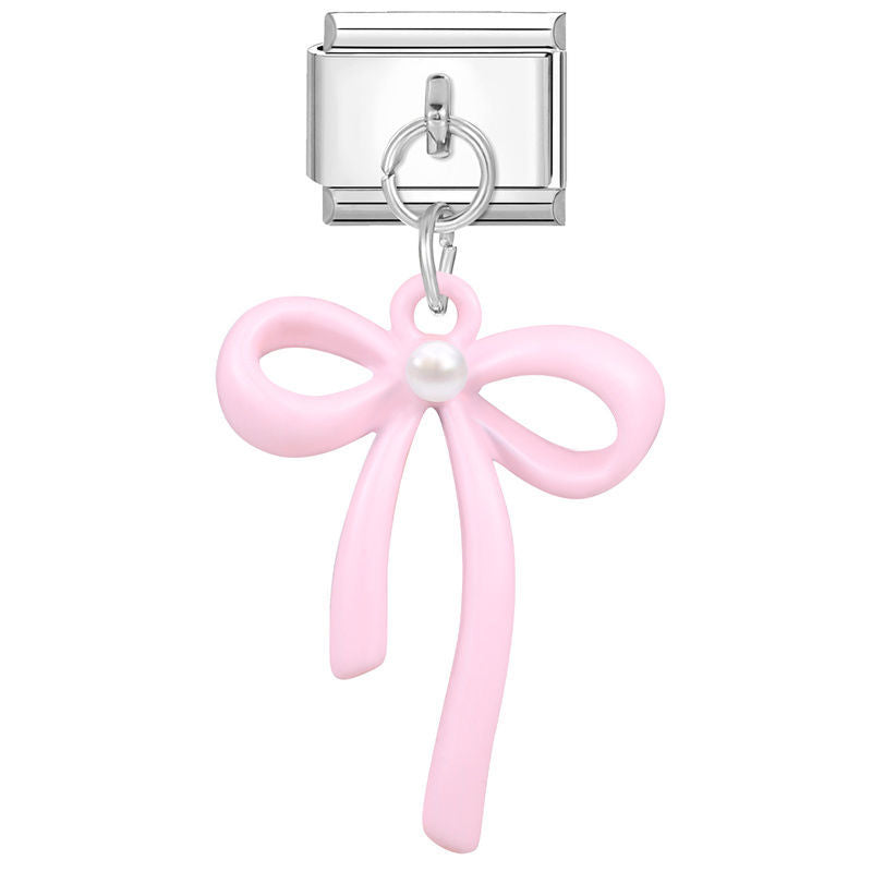 Pink Bow Dangle Charm Link