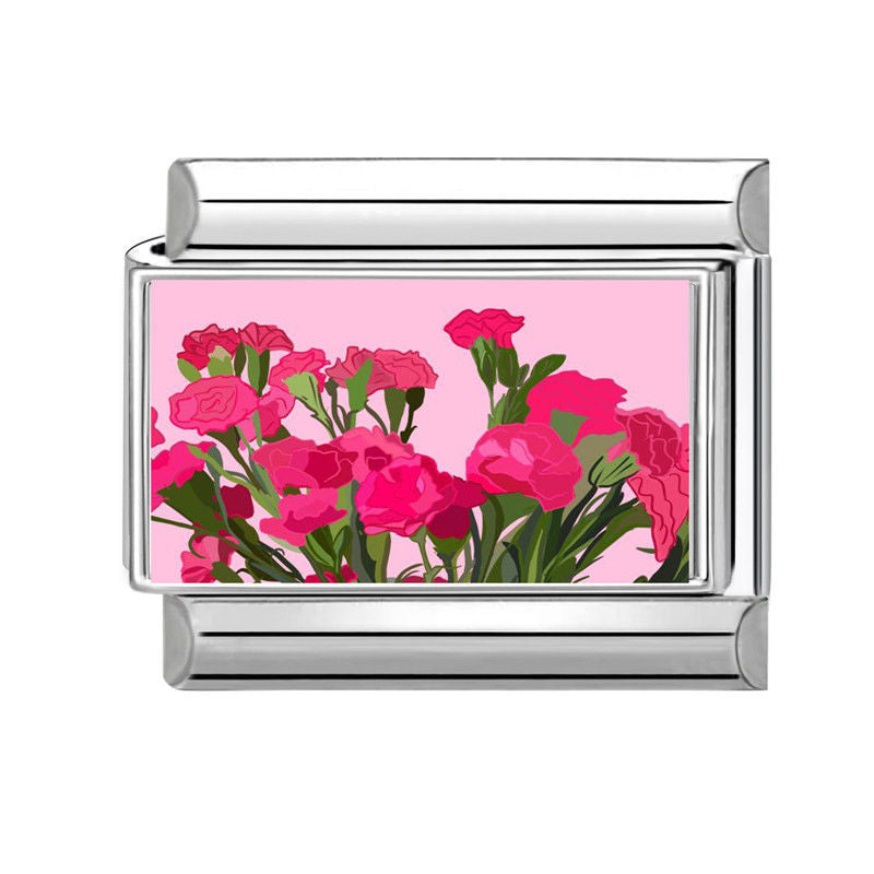 NEW! Pink Carnations Flower Charm Link