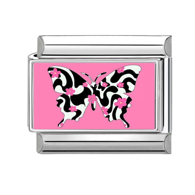 NEW! Pink Flower Butterfly Italian Charm Link