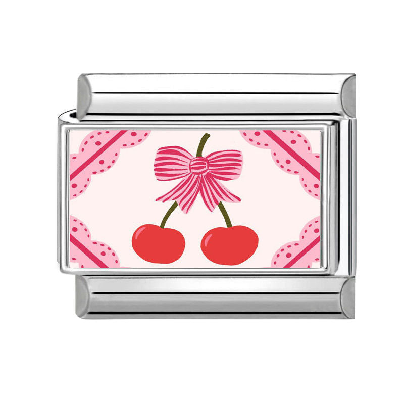 NEW! Pink Cherry Bow Italian Charm Link