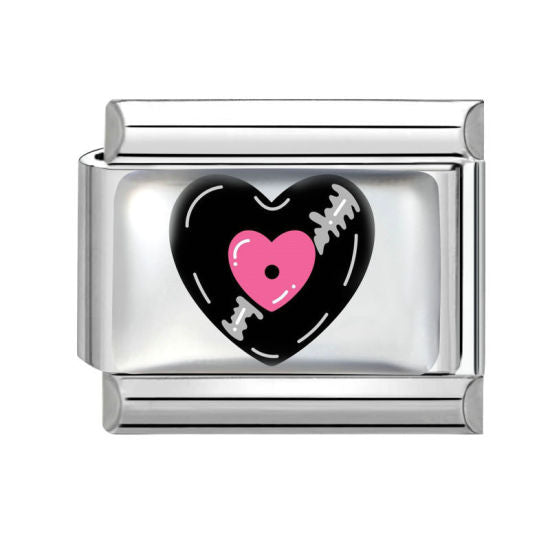 Pink Record Heart Italian Charm Link