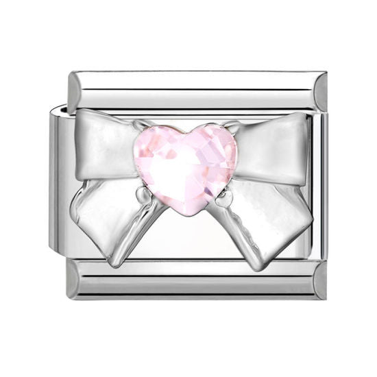 Bow Pink Rhinestone Italian Charm Link