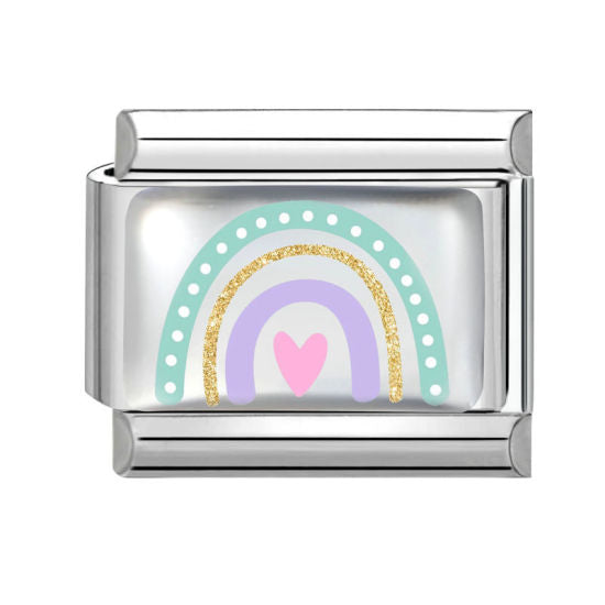 Multicolor RainbowHeart Italian Charm Link