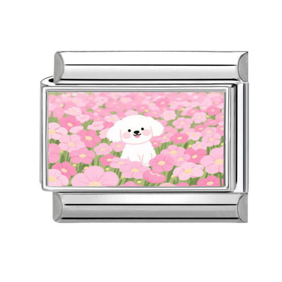 Pink Flower Dog Italian Charm Link