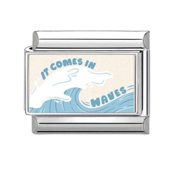 Blue Sea It Comes In Waves Italian Charm Link