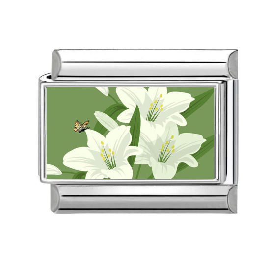 Green Lily Flower Italian Charm Link