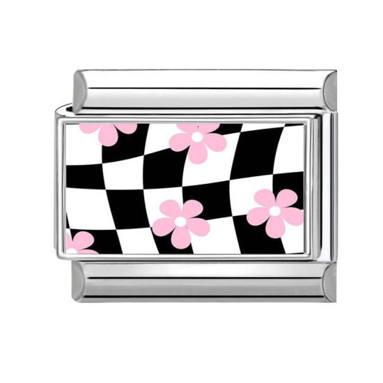 Checkered Flower Italian Charm Link