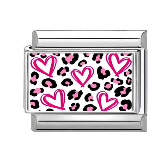 Multicolor Leopard Heart Italian Charm Link