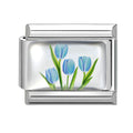 Blue Tulip Flower Italian Charm Link