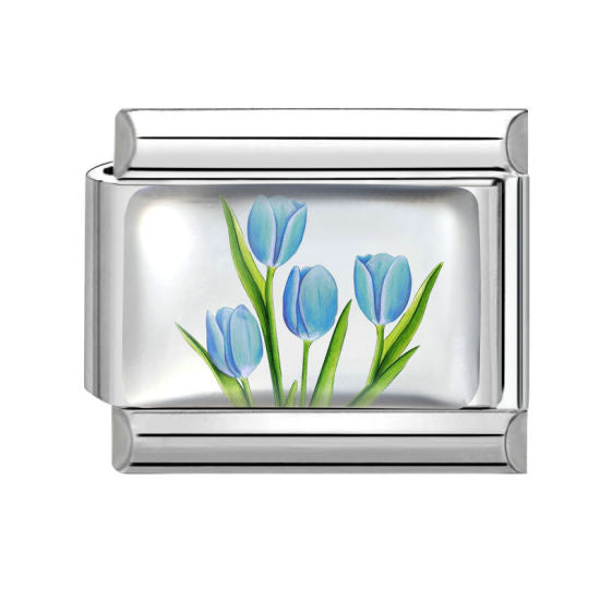 Blue Tulip Flower Italian Charm Link