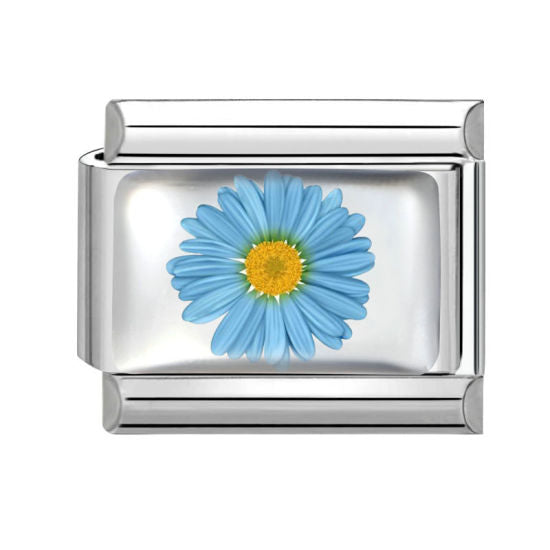Blue Daisy Flower Italian Charm Link