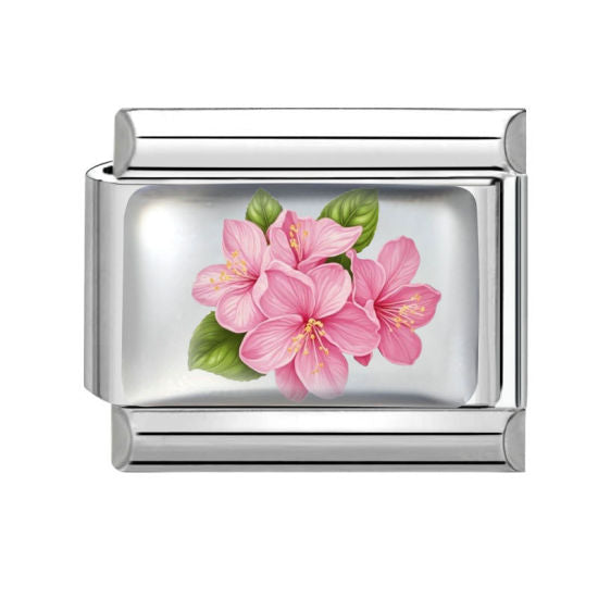 Pink Flower Italian Charm Link