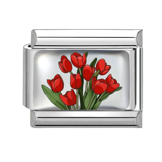 Red Tulip Flower Italian Charm Link