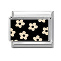 Black Beige Flowers Italian Charm Link