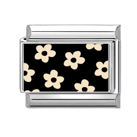Black Beige Flowers Italian Charm Link