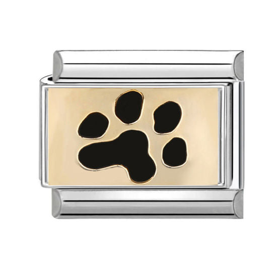 Black Gold Paw Print Italian Charm Link