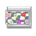 Multicolor Checkered Flower Italian Charm Link