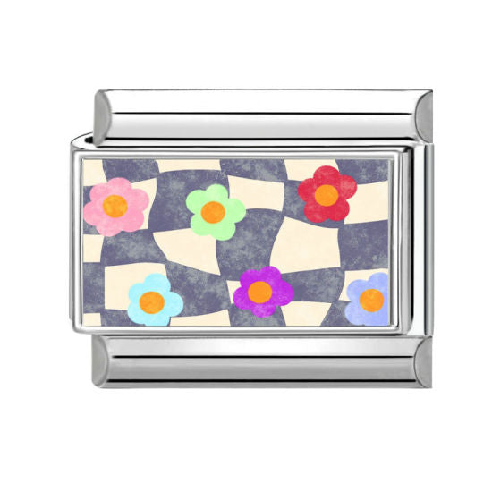 Multicolor Checkered Flower Italian Charm Link