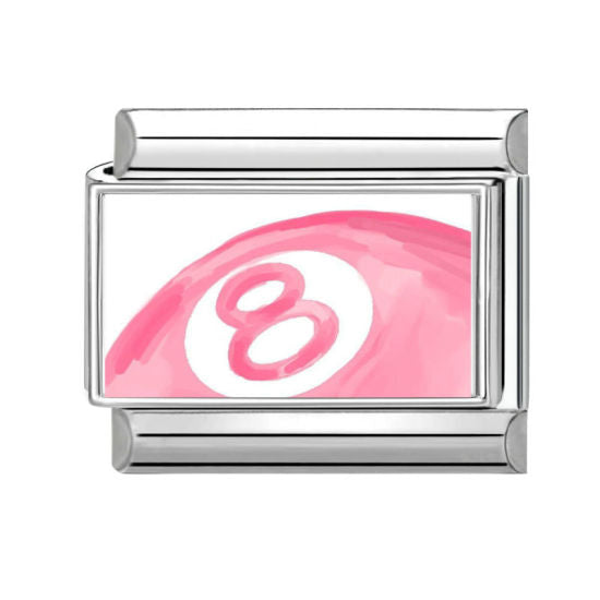 Pink No. 8 Billiard Pool Ball Italian Charm Link
