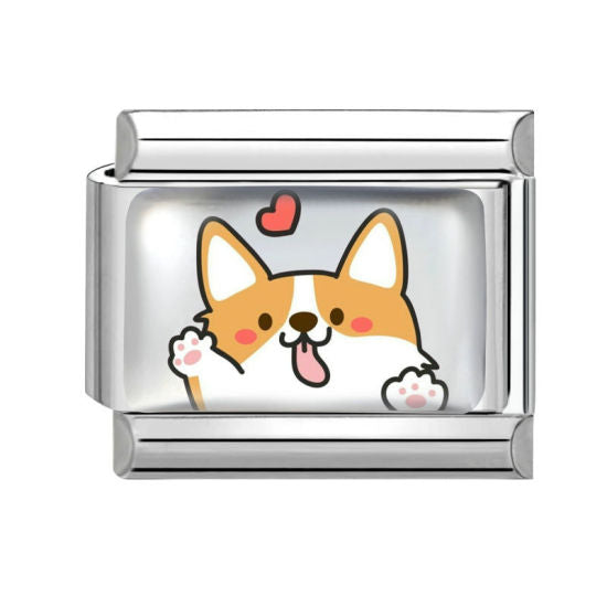 Corgi Heart Italian Charm Link