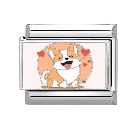Corgi Valentines Italian Charm Link