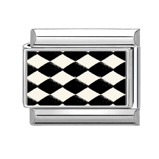 Black Grid Checker Italian Charm Link