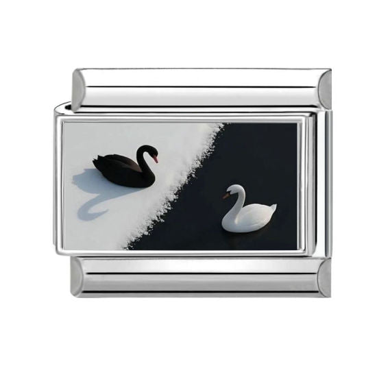 Black & White Swan Italian Charm Link