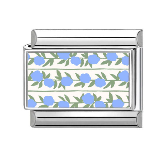 Blue Flowers Italian Charm Link