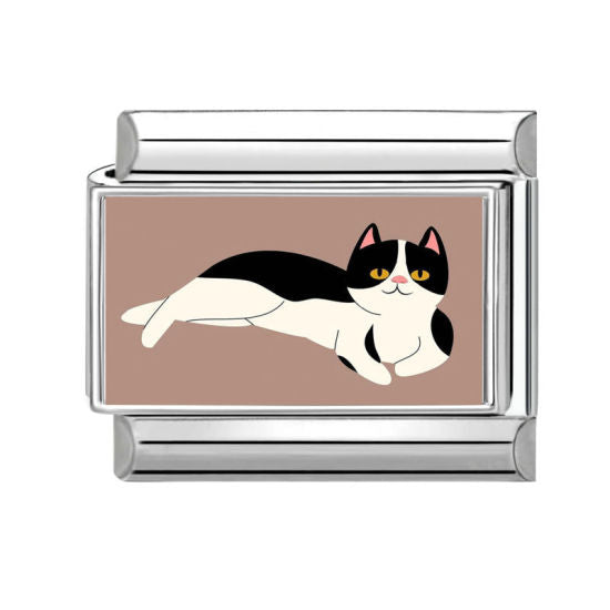 White Black Cat Italian Charm Link