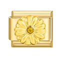 Yellow Daisy Flower Rhinestone Italian Charm Link
