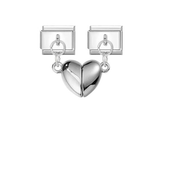 Silver Heart Italian Charm Links Pair