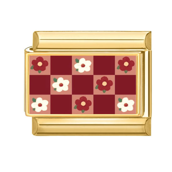 Red Flower Italian Charm Link